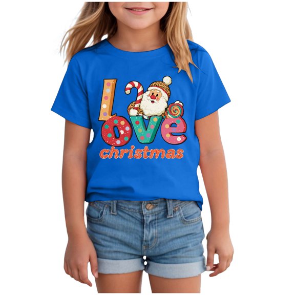 Staki Christmas Shirts for Girls Holiday Snowman Xmas T-Shirt(Blue,7-8 Years)