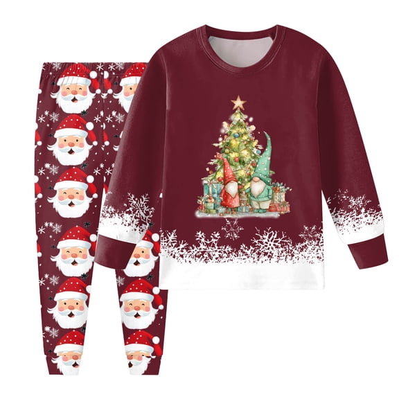 Staki Christmas Snowflake Pjs Boys Cotton Pajamas Set Kids Soft Long Sleeve Top and Pants Sleepwear 2 Pcs Button-Up Pjs Set for Boy(Wine,8Y)
