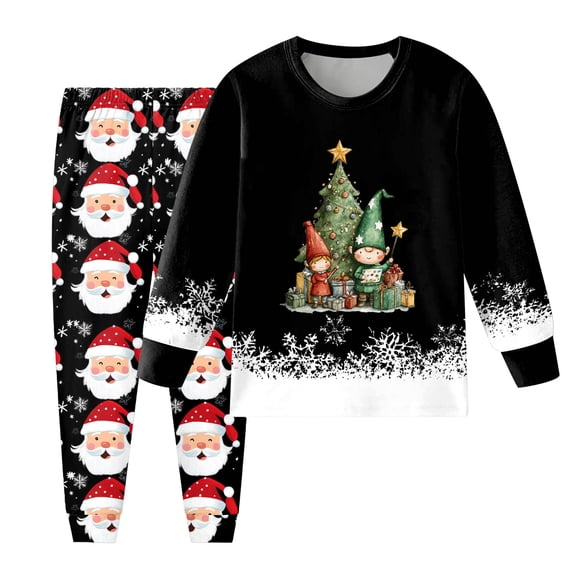 Staki Christmas Snowflake Pjs Boys Silk Pajamas Sets Long Sleeve Sleepwear 2 Piece Pjs Set(Black,2Y)