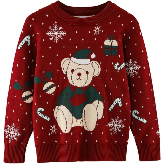 Staki Christmas Sweater for Boys Toddler Ugly Christmas Sweater Boys Xmas Knit Pullover Tacky Kids Holiday Tops(Red,5-6 Years)