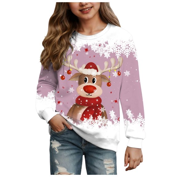 Staki Christmas Sweatshirts Girl Girl Sweatshirts Halloween Christmas Crewneck Long Sleeve Pullover Cotton Graphic Top Sweater Shirts 1T 2T 3T 4T 5T 6T 7T 8T 9T 10T 11T 12T 13T 14T(Pink,1-2 Years)
