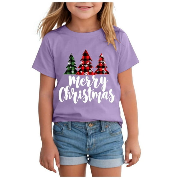 Staki Christmas T Shirts Kids Kids Christmas Shirt Xmas Snowflake Toddler Girl T-Shirt Merry Christmas Crewneck Tee Tops(Light Purple,9-10 Years)