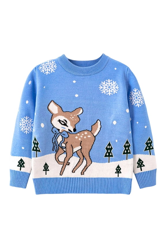 Christmas Toddler Sweater Kids Toddler Baby Boy Boy Knit Crewneck Sweater Cotton Pullover Sweatshirt Tops Warm Fall Winter Clothes(Blue,2-3 Years)