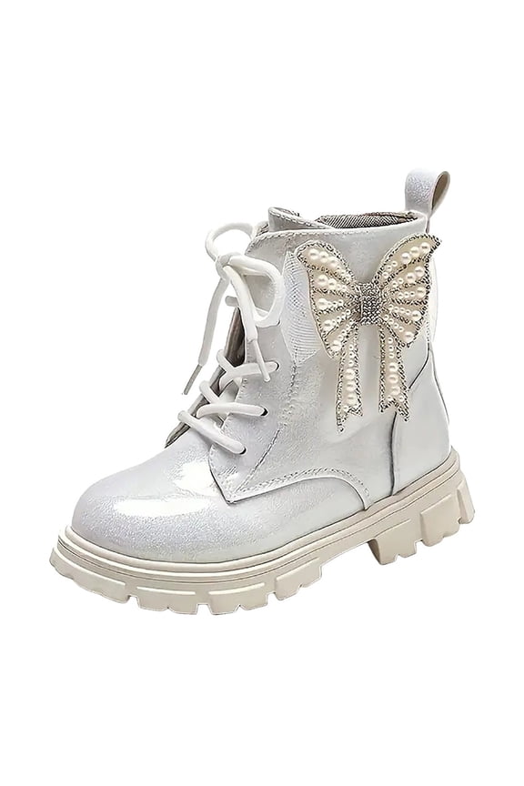 Combat Boots Kids Girls Cute Ankle Boots Lace Up Combat Boot Side Zipper Comfortable Non-Slip Short Boots(Silver,12 Little Kid)