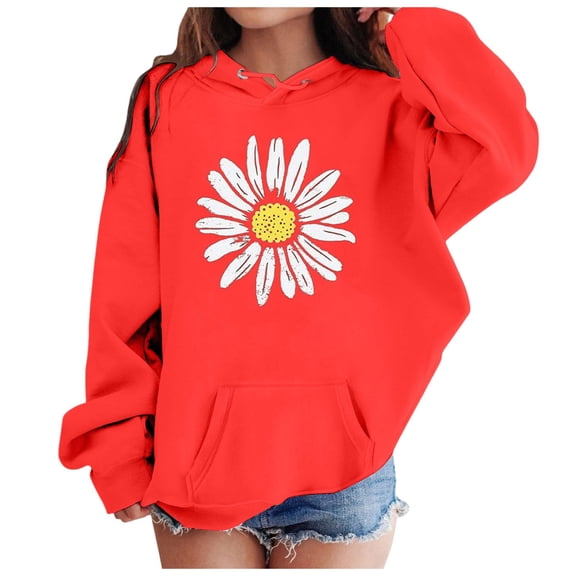 Staki Crop Top Hoodie Hoodie Sweatshirts for Girls - Soft Long Sleeve Pullover Stylish Butterfly Smiley Face Shirt (Red,11-12 Years)