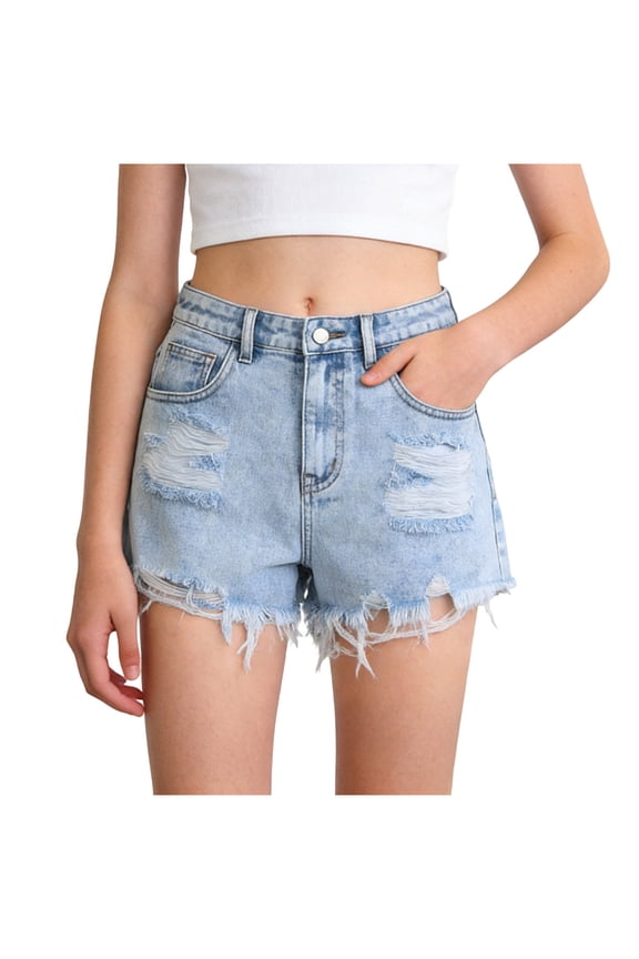 Cute Baby Girl Clothes Little Girls Jean Shorts Denim Elastic Waist Drawstring Shorty Shorts for Teen Girls 12-16Y(Light Blue,12-13 Years)