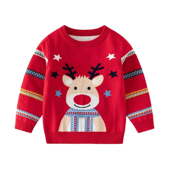Staki Cute Christmas Sweater Boys Cartoon Christmas Sweater Casual Crewneck Winter Long Sleeve Pullover Tops(Red,6-7 Years)