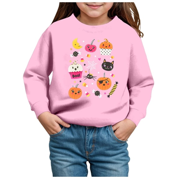 Staki Cute Clothes for Girls Girls Casual Long Sleeve Sweatshirt Crew Neck Cute Pullover Relaxed Fit Tops (Pink,2Y)