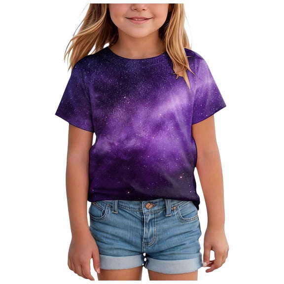 Staki Cute Clothes for Teen Girls Girls 3D Graphic Shirts Cool Crewneck T-Shirt Girls Short Sleeve Top Tees 1-5T 6-10Y 11-13Y(Blue,3-4 Years)
