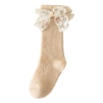 thumbnail image 1 of Staki Cute Frilly Crew Sock Breathable Soft Cotton Blended Snug Stretch Fit Mid-Calf Tube Casual Home Out Match(Coffee,8-12 Years), 1 of 7