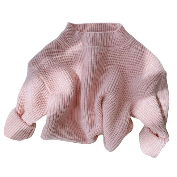 Staki Cute Long Sweaters Girls Neck Sweaters Kids Fall Fashion Long Sleeve Rib Knit Pullover Clothes(6-12 Months,Pink)