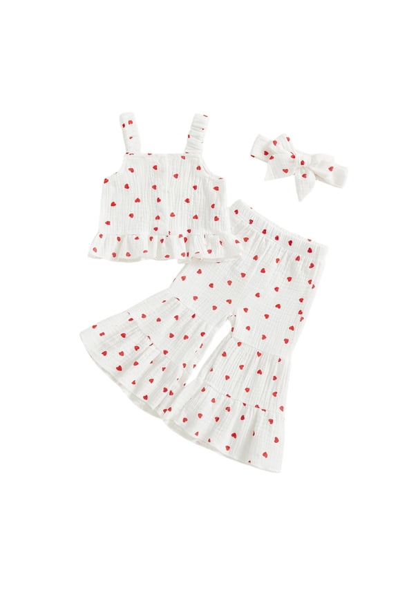 Cute Outfits for Girls Girls' Pant Sets 2 Piece Summer Outfit Kids Toddler Solid Ruffle Sleeveless Crop Tank Top and Trouser Set 6-24M 2-4Y(White,3-4 Years)