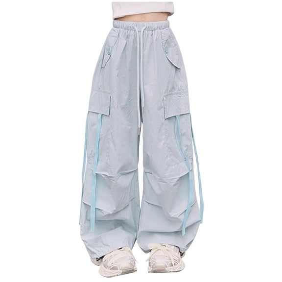 Staki Cute Pants For Teen Girls Cute Wide Leg Cargo Pants For Girls Fashionable And Versatile Casual Pants(Blue,5-6 Years)