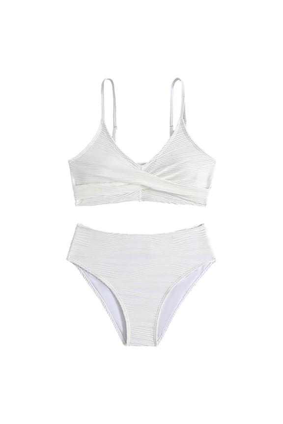 Cute Swimsuits for Girls Girls Swimsuit Bikini Set Solid Color V-Neck Two Piece Bathing Suit Adjustable Straps Swimwear 12Y,13Y,14Y,15Y,16Y(White,13-14 Years)