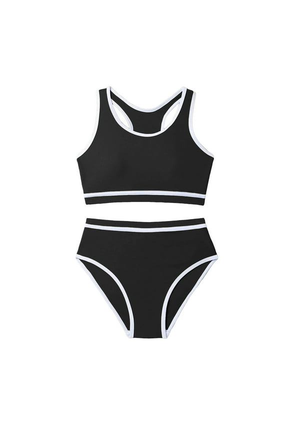 Cute Swimsuits for Girls Girls' Swimwear 2PCS Suits Swim Top with Bikini Teen Bathing Suits for Girls 11Y,12Y,13Y,14Y,15-16Y(Black,15-16 Years)