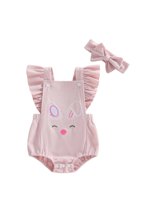 Easter Baby Girl Outfit Newborn Overalls Chick Bunny Ears Bubble Romper Infant Jumpsuit Easter Clothes Easter Outfits for Baby Girls 0-18M(Red,6-12 Months)