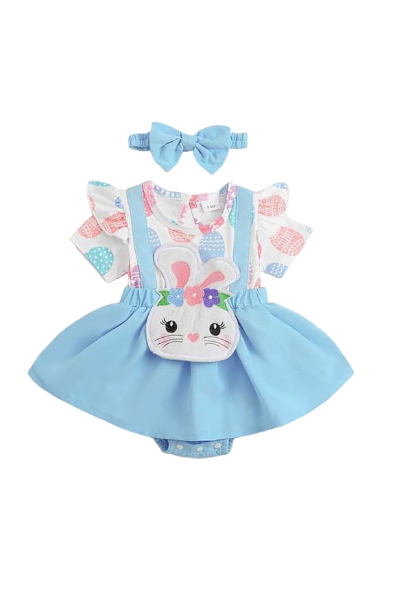 Easter BabyGirl Outfit Chick Overalls Sleeveless Bubble Romper Infant Clothes Girls Easter Baby Girl Boy Outfit 0-18M(Sky Blue,9-12 Months)