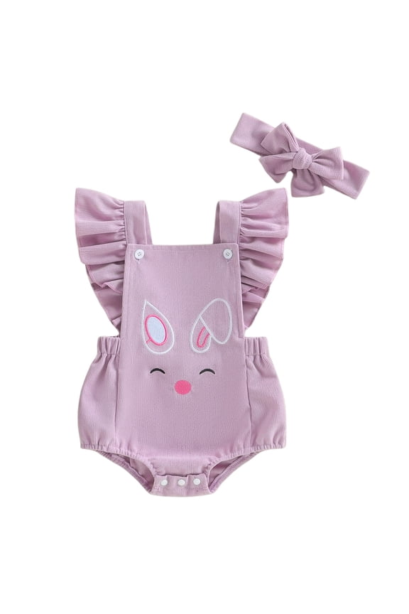 Easter BabyGirl Outfit Chick Overalls Sleeveless Bubble Romper Infant Clothes Girls Jumper Girl 0-18M(Purple,6-12 Months)