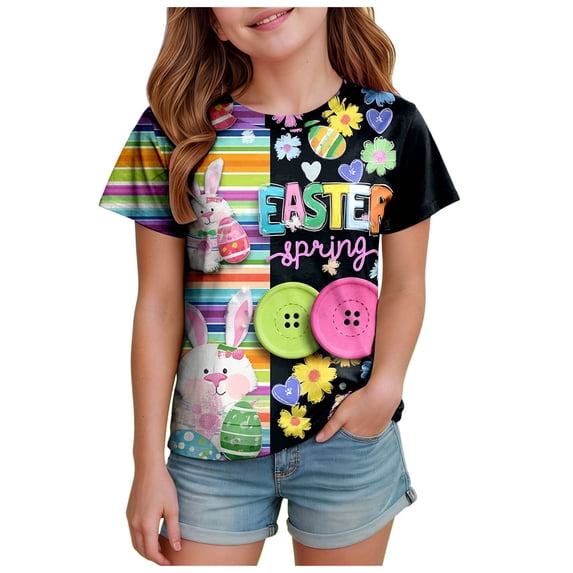 Staki Easter Outfit Toddler Girl Easter Bunny Shirt for Toddler Boys Girls Kids Eggs-Track Tees Eggs Tractor T-Shirts 1-9Y 10-13Y(Yellow,6-7 Years)