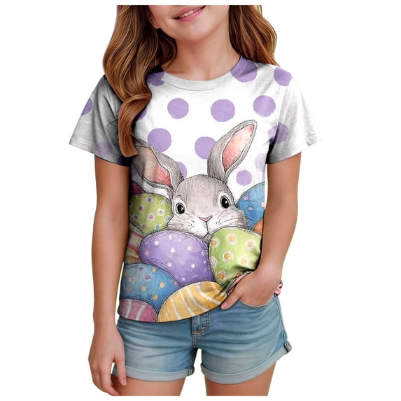 Staki Easter Shirt Baby-Girls and Toddler All Holidays,Birthdays Short Sleeve Graphic T-Shirts 1-9Y 10-13Y(Light Purple,1-2 Years)