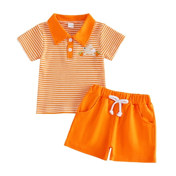 Staki Easter Toddler Boy Toddler Baby Boy Easter Outfit Carrot Cotton Short Sleeve Button Down Shirt and Shorts Set Summer Clothes 12M 18M 24M Orange,12-18 Months