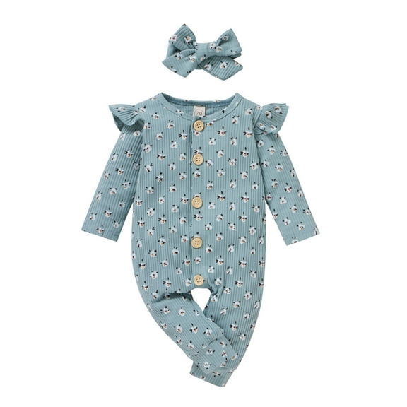 Staki Fall Baby Girl Clothes Baby Girl Clothes Fall Winter Long Sleeve Jumpsuit One Piece Romper Bodysuit Baby Overalls Outfits(Green,9-12 Months)