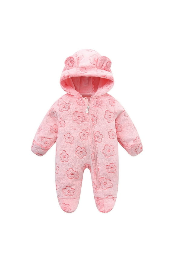 Fall Baby Girl Clothes Girls Winter Long Sleeve Jumpsuit Cartoon Bear Ears Outwear Cute Warm Clothes(Pink,6-9 Months)