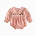 thumbnail image 1 of Staki Fall Baby Girl Clothes Pumpkin Long Sleeve Bubble Romper Ruffle Bodysuit Jumpsuit Halloween Outfit 0-18M(Gold,6-12 Months), 1 of 4
