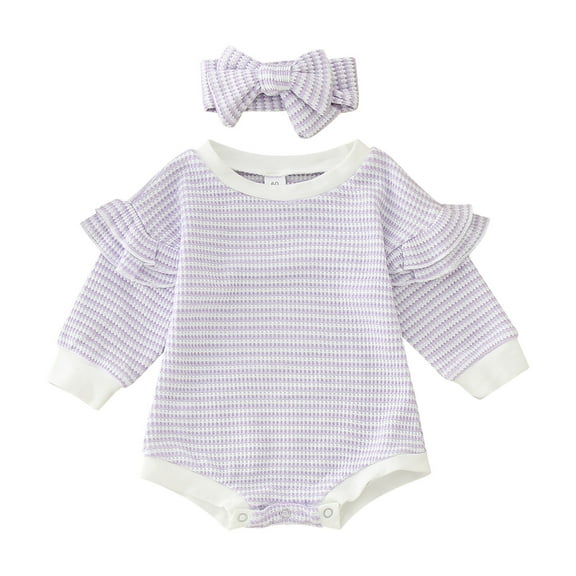 Staki Fall Baby Girl Rompers Long Sleeve Onsies for Baby Girls' Bodysuits Newborn Infant Ribbed Fall Baby Girl Romper Undershirt(Purple,0-6 Months)