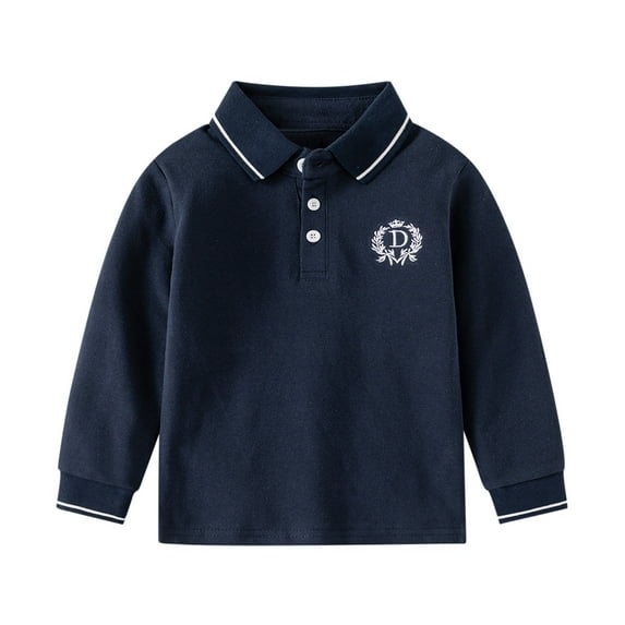 Staki Fall Polo Tops for Boys Boys' School Uniform Kids Long Sleeve Polo Shirt(Dark Blue,5-6 Years)