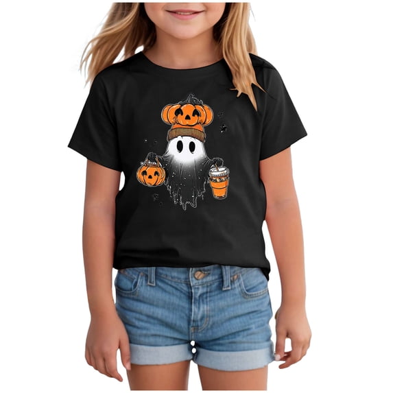 Staki Fall Shirts for Girls Toddler Girls Halloween Shirt Cute Tshirt Kids Outfits Short Sleeve Tees Tops 1-14Y,4-5 Years