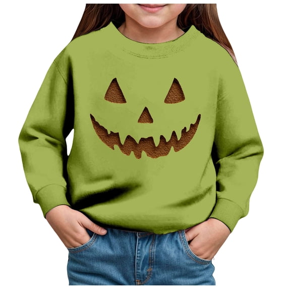 Staki Fall Toddler Girl Clothes Toddler Cotton Sweatshirt Girls Halloween Pullover Long Sleeve Tops Fall Winter Clothes(Green,5Y)