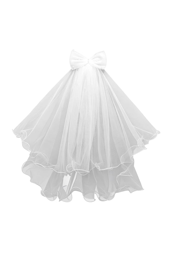 First Communion Veil 1st Communion Veils For Kids Flower Girl Bow Head Clip Veil Holy Headpiece Wedding Catholic Party Light Blue,One Size