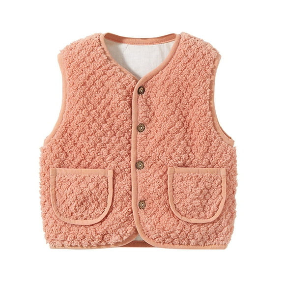 Staki Fleece Vest Toddler Baby Girl Sleeveless Fleece Plush Vest Waistcoat Outerwear with Pockets(Watermelon Red,18-24 Months)