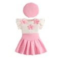thumbnail image 1 of Staki Floral Girls Short Sets Toddler Baby Girl Skirts Outfit Spring Summer Kids Clothes Knit Vest Top + Pleated A-Line Skirt Set(Pink,9-12 Months), 1 of 9