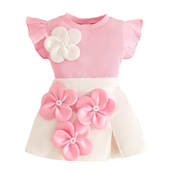 Staki Floral Girls Short Sets Toddler Baby Girls Plaid Outfits Knit Ribbed Sweatshirt Shirt Tops Skirt Fall Winter Clothes(Pink,12-18 Months)