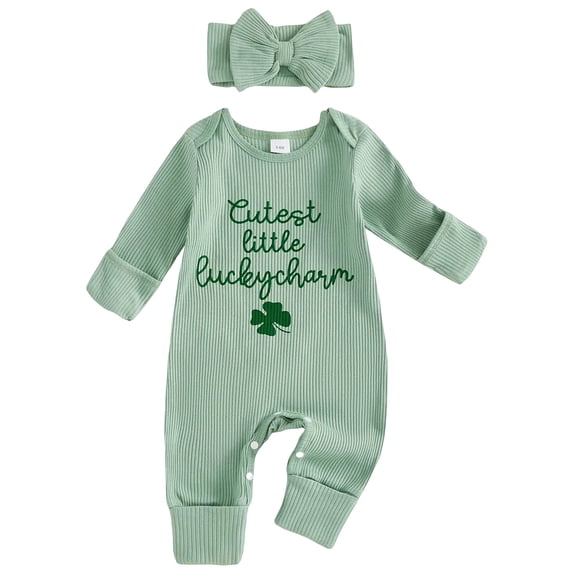 Staki Footie Pajamas Baby Girl Cute Long Sleeve Baby Girl Clothes Jumpsuit for Baby Romper(Light Green,3-6 Months)