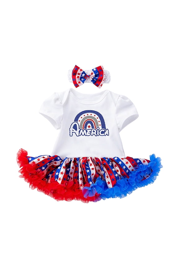 Fourth of July Baby Girl Outfit 4th of July Toddler Baby Girl Outfits American Flag Smocked Bubble Romper July 4th Ruffle Sleeve Patriotic Clothes 0-24M(Blue,3-6 Months)