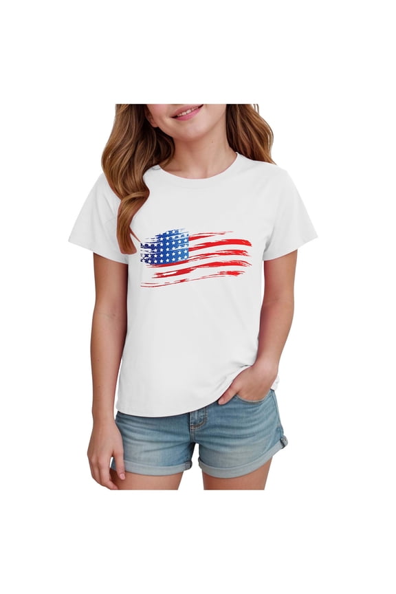 Fourth of July Shirts for Kids Kids 4th of July Shirt Boys/Girls American Flag T-Shirt Toddler Patriotic Tops Tee Independence Day Clothes 2026 2-9Y 10-14Y(White,11-12 Years)