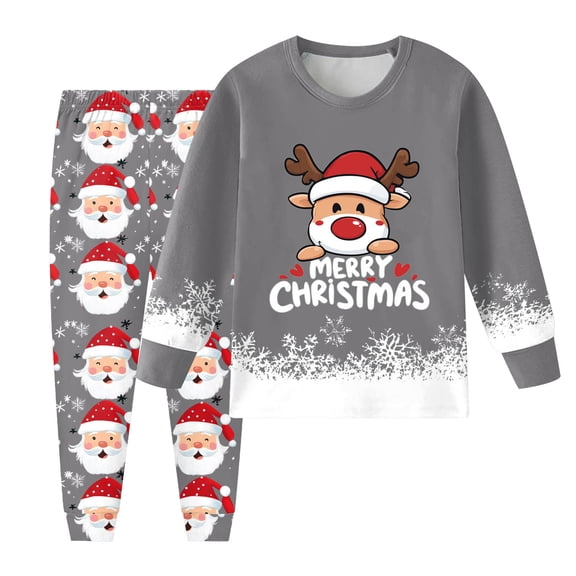Staki Funny Kids Christmas Pajamas Boys Silk Pajamas Sets Long Sleeve Sleepwear 2 Piece Pjs Set(Gray,5Y)