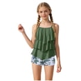 thumbnail image 1 of Staki Girl Bikini Set Girls' 2 Piece Knot Front Ruched Triangle Bikini Swimsuit 6Y 7Y 8Y Green,5-6 Years, 1 of 3