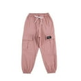 thumbnail image 1 of Staki Girl Cargo Pants Girls Cargo Sweatpants – Soft Cotton Fleece Blend Pull-On Wide Leg Open Bottom Sweats Drawstring(Pink,4-5 Years), 1 of 3