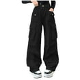 thumbnail image 1 of Staki Girl Cargo Pants Girls Sweatpants Kids Drawstring Cargo Pants Teen Girls Wide Leg Baggy Joggers Pants with Pockets(Black,14-15 Years), 1 of 7
