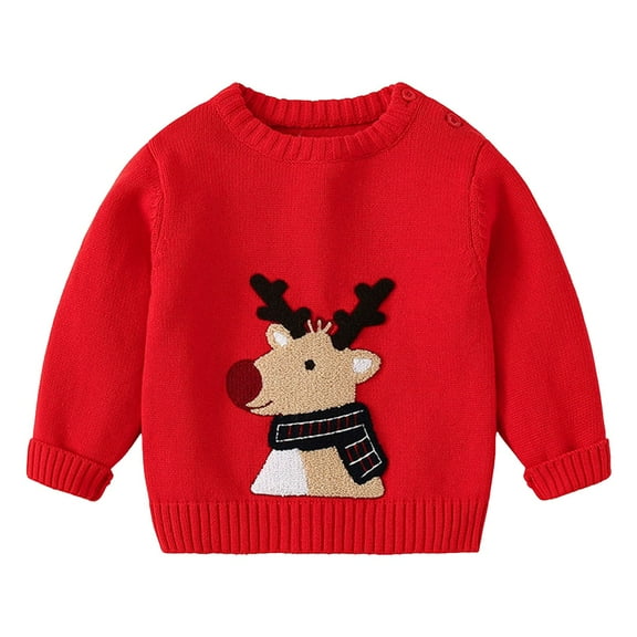 Staki Girl Christmas Sweater Toddler Baby Girl Christmas Sweater Letter Embroidery Pullover Sweatshirt Knitwear Infant Fall Winter Clothes(Red,5-6 Years)
