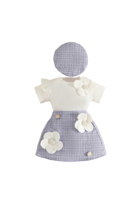 Girl Clothes Short Sleeve Outfits Toddler Baby Girl Outfit Solid Color Tops and Shorts Set Infant Summer Clothes(Purple,3 Years)