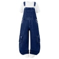 thumbnail image 1 of Staki Girl Denim Overalls Wide Girl's Overalls Jeans Denim Cute Fashion Trendy Wide Leg Dungarees Denim Pants Jumpsuits 8-14Y(Dark Blue,12-14 Years), 1 of 9