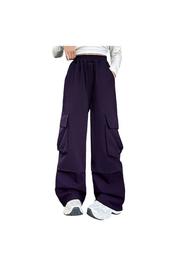 Girl Pants Girls Cargo Pants Kids Lightweight Hiking Pants Water Resistant Joggers with Pockets(Purple,5-6 Years)