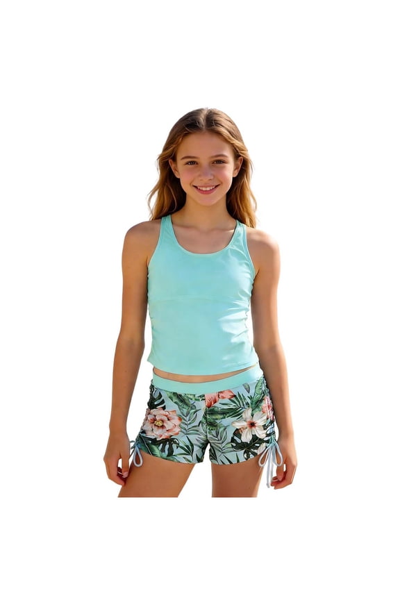Girl Swimsuits Girls 2 Piece Swimsuit Square Neck Ruched Ruffle Trim Bikini Sets Adjustable Straps Bathing Suit for Teen Girls 7-10Y 11-16Y(Mint Green,9-10 Years)