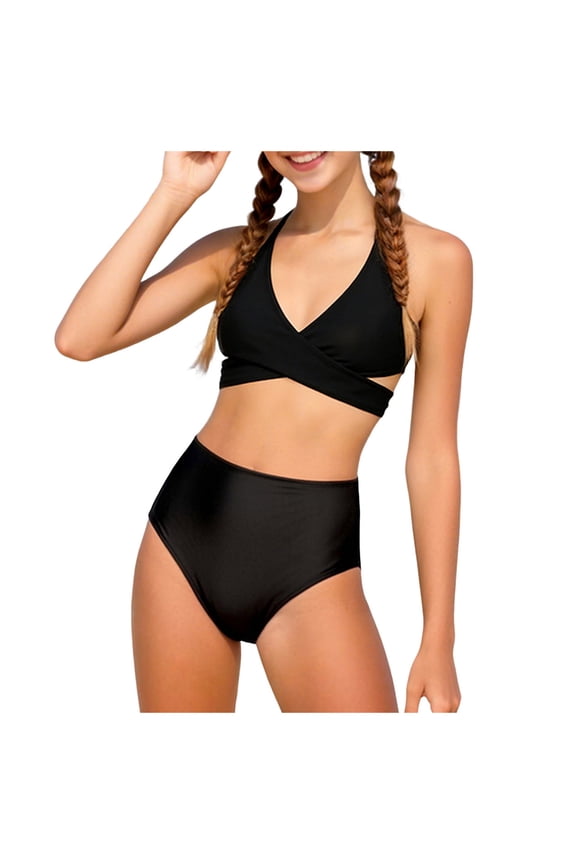 Girl Swimsuits Girls Swimsuits Two Piece Bikini Set Bathing Suit with Quick Dry Beach Girls' Swimwear 3T,4T,5T,6-10Y,11-14Y(Black,13-14 Years)