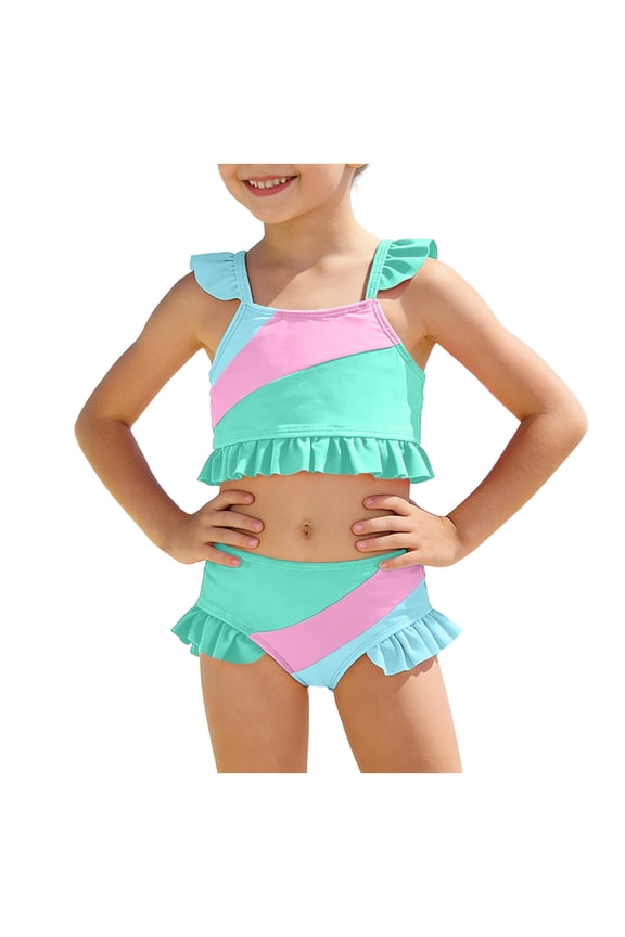 Girl Swimsuits Teen Girls' Swimsuits Two-Piece V-Neck Bikini Adjustable Shoulder Straps Swimsuit Kids Bikini 18-24M 2-6Y(Light Green,3-4 Years)